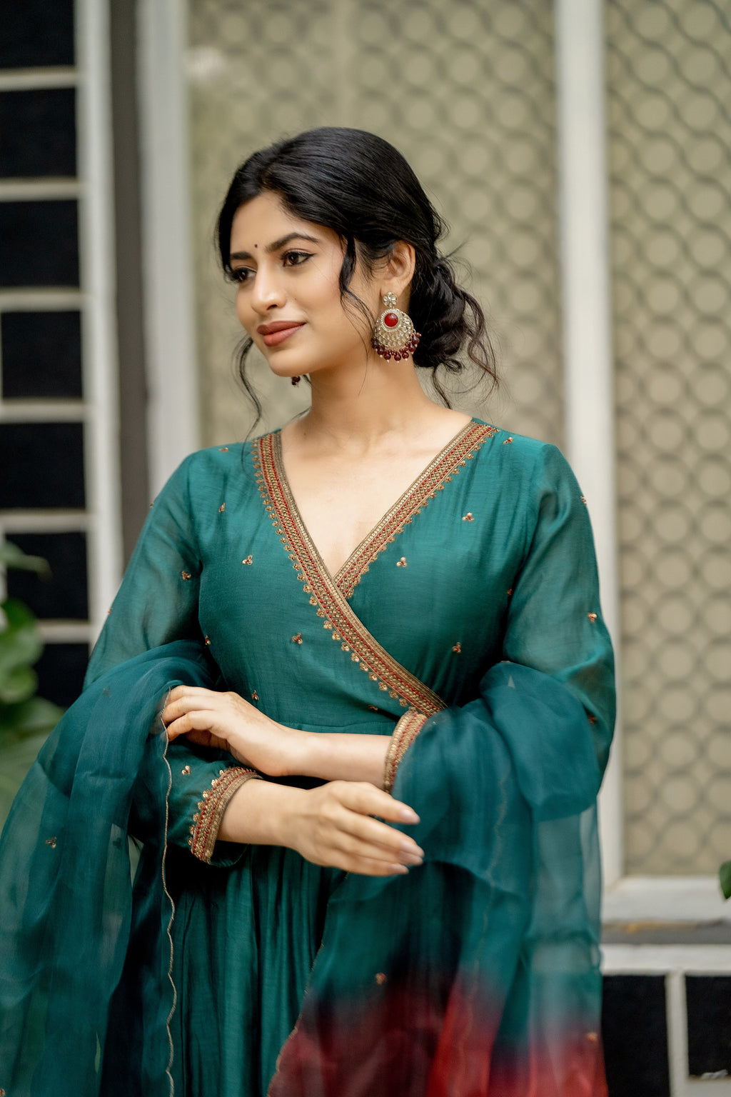 Seher Anarkali Set - Emerald Green